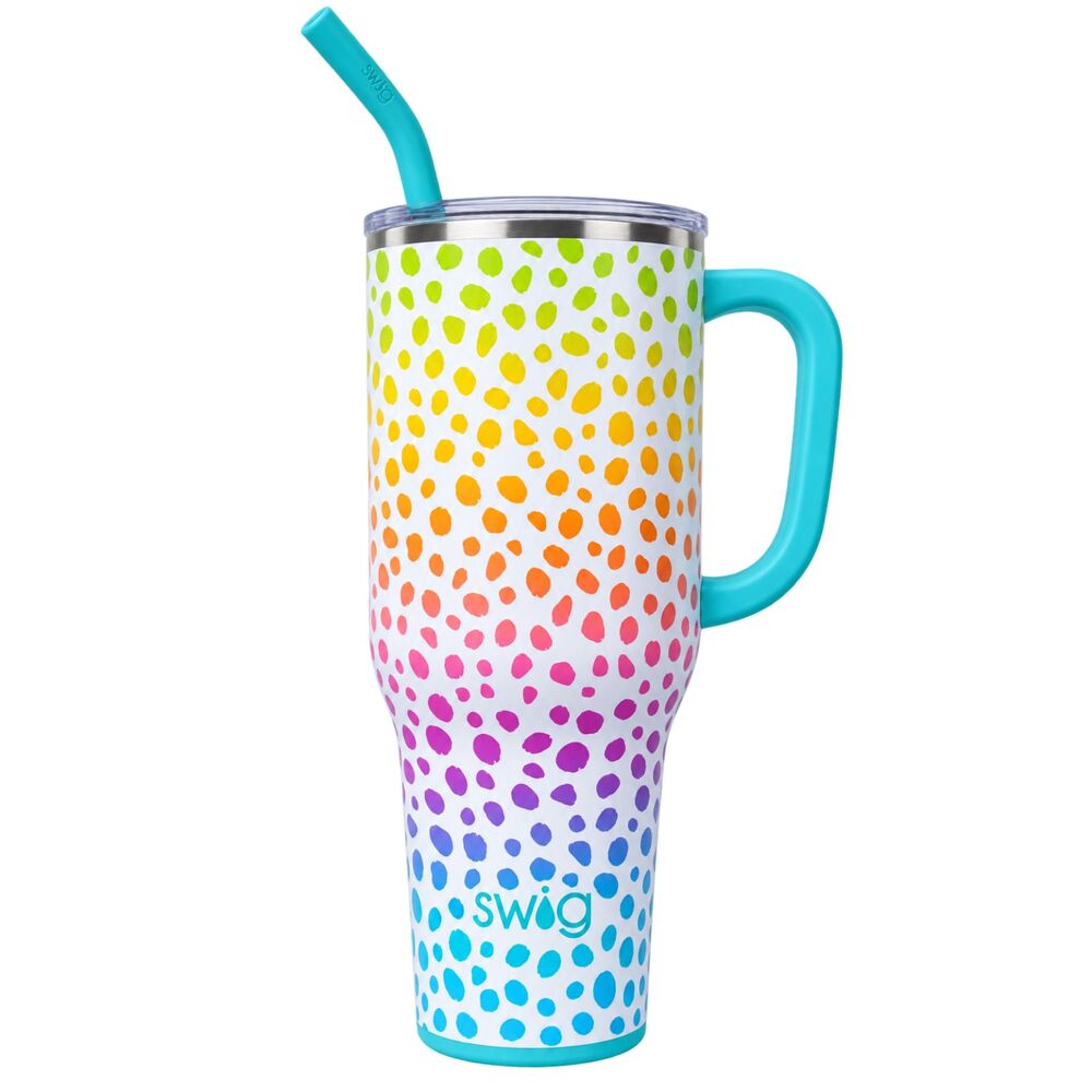Swig Life 40 oz Wild Child Rainbow Dot Tumbler with Handle & Straw